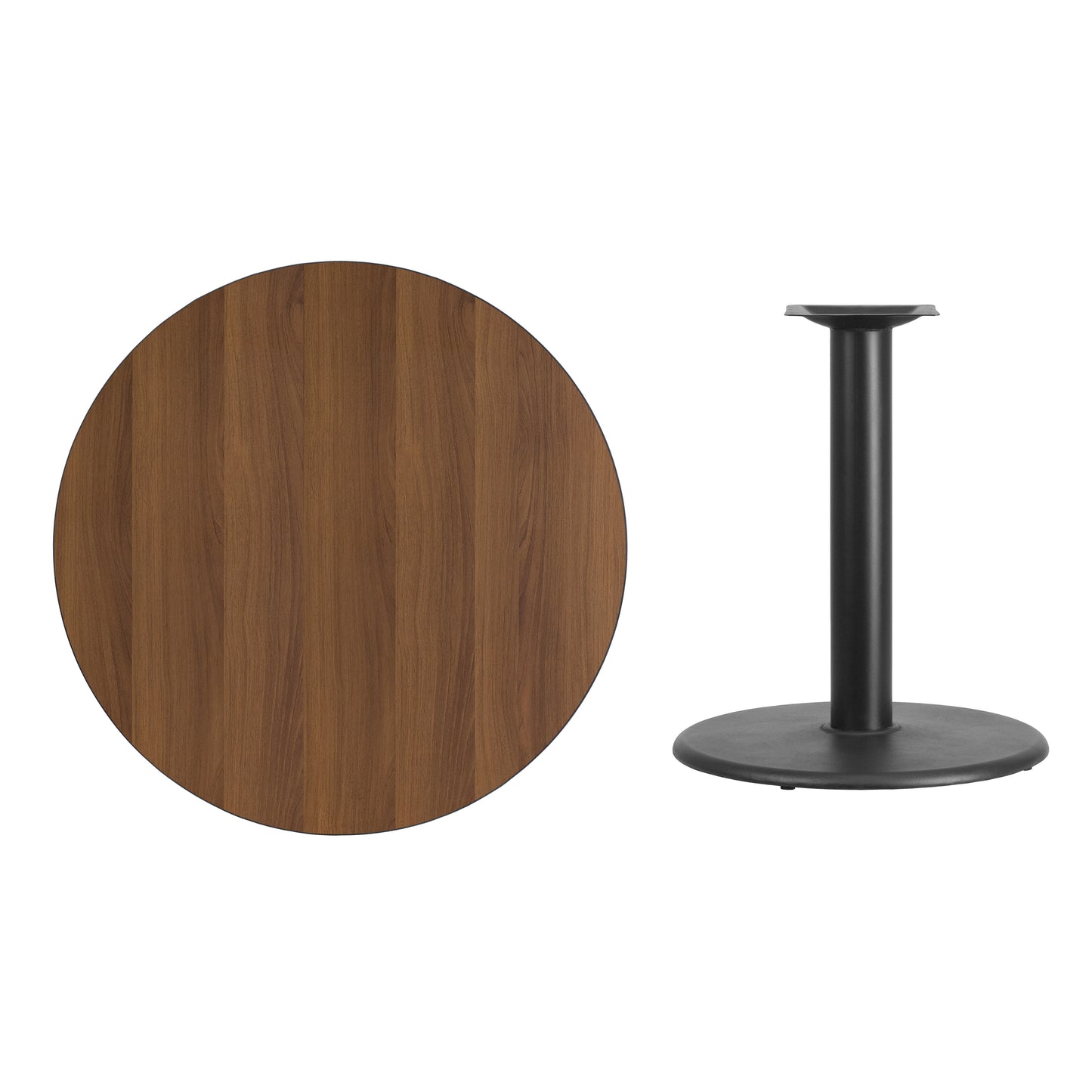 Graniss 36'' Round Walnut Laminate Table Top with 24'' Round Table Height Base Walnut