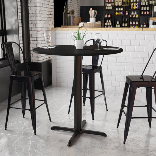 Stiles 42'' Round Black Laminate Table Top with 33'' x 33'' Bar Height Table Base Black