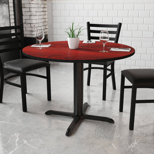 Graniss 42'' Round Mahogany Laminate Table Top with 33'' x 33'' Table Height Base Mahogany