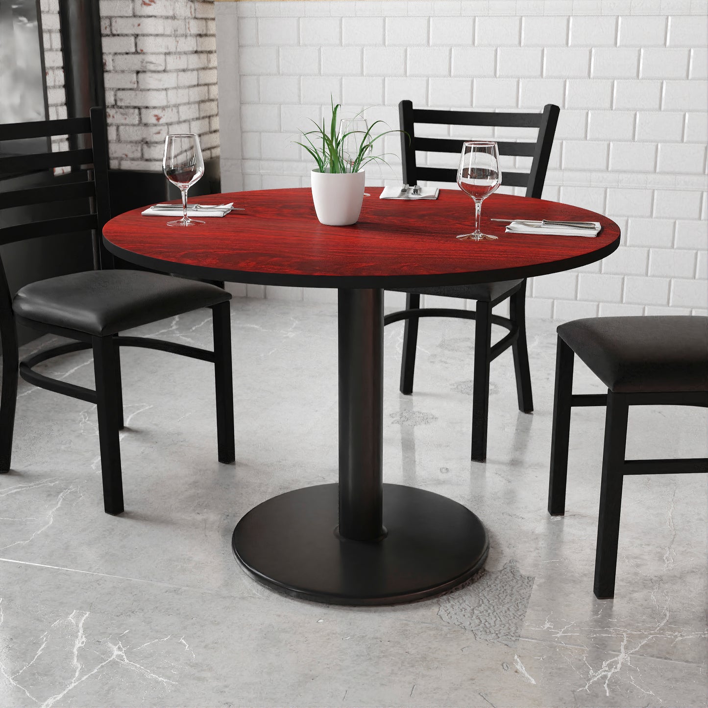 Graniss 42'' Round Mahogany Laminate Table Top with 24'' Round Table Height Base Mahogany