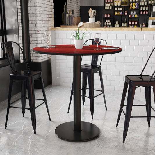 Stiles 42'' Round Mahogany Laminate Table Top with 24'' Round Bar Height Table Base Mahogany