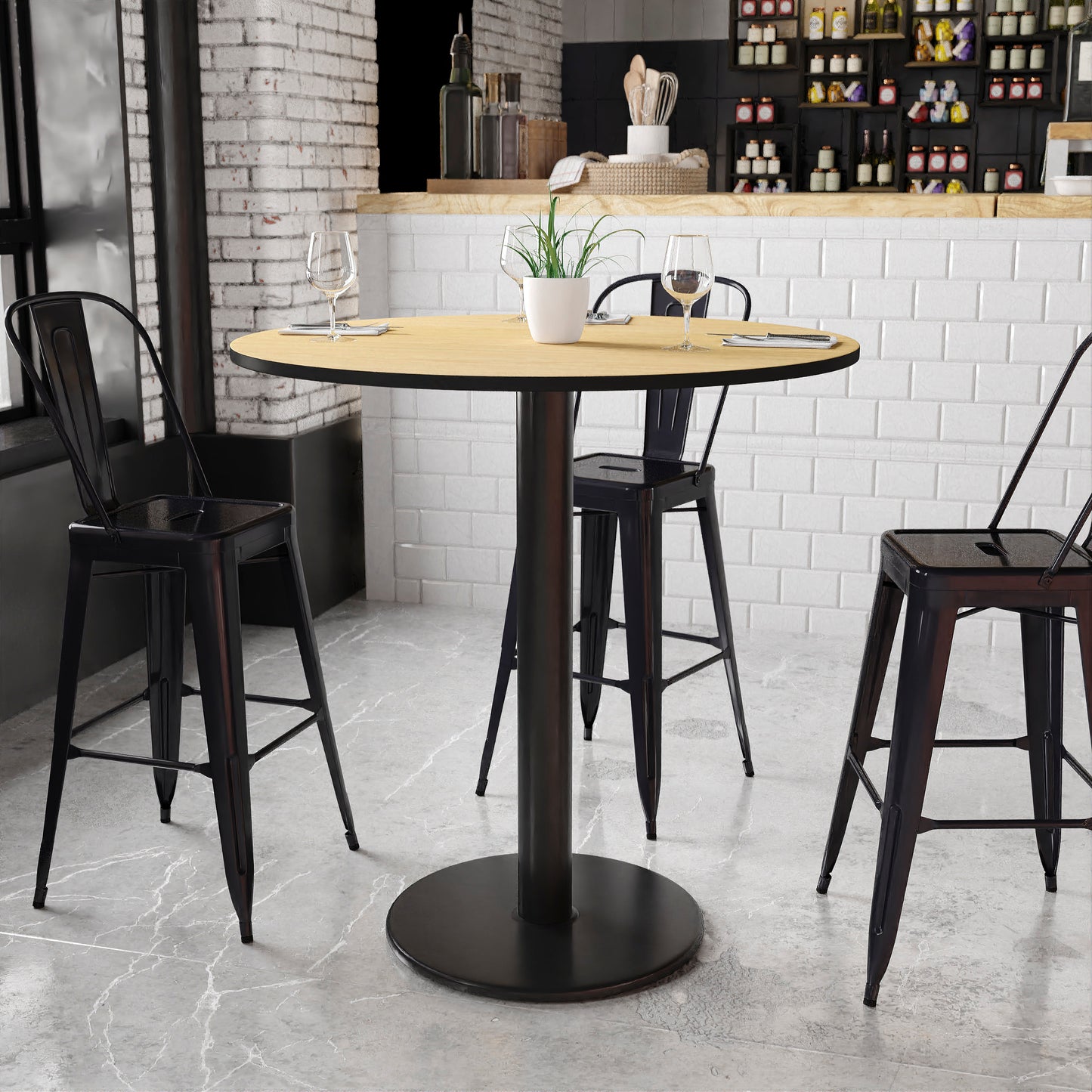 Stiles 42'' Round Natural Laminate Table Top with 24'' Round Bar Height Table Base Natural