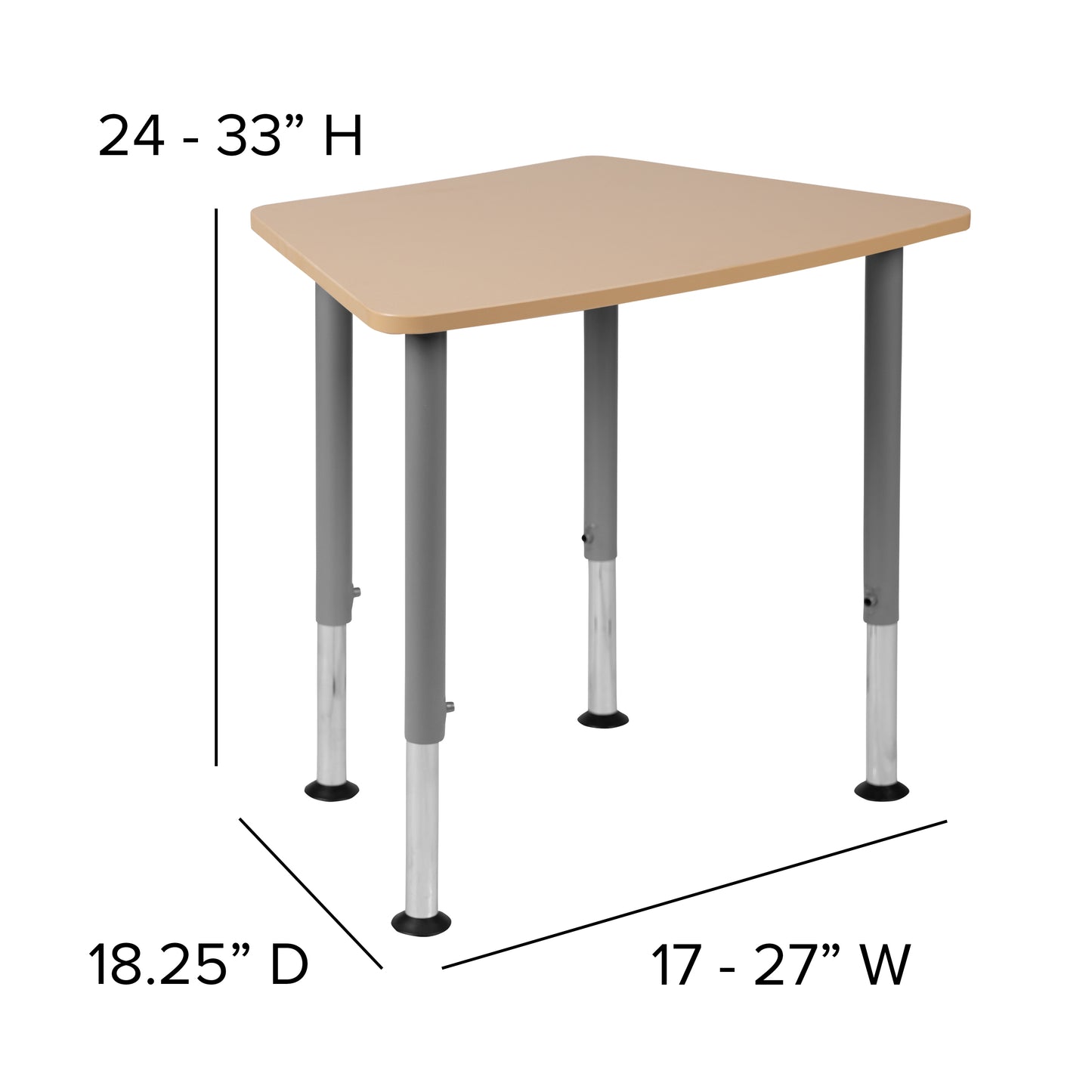 Billie Hex Natural Collaborative Student Desk (Adjustable from 22.3" to 34") - Home and Classroom Natural