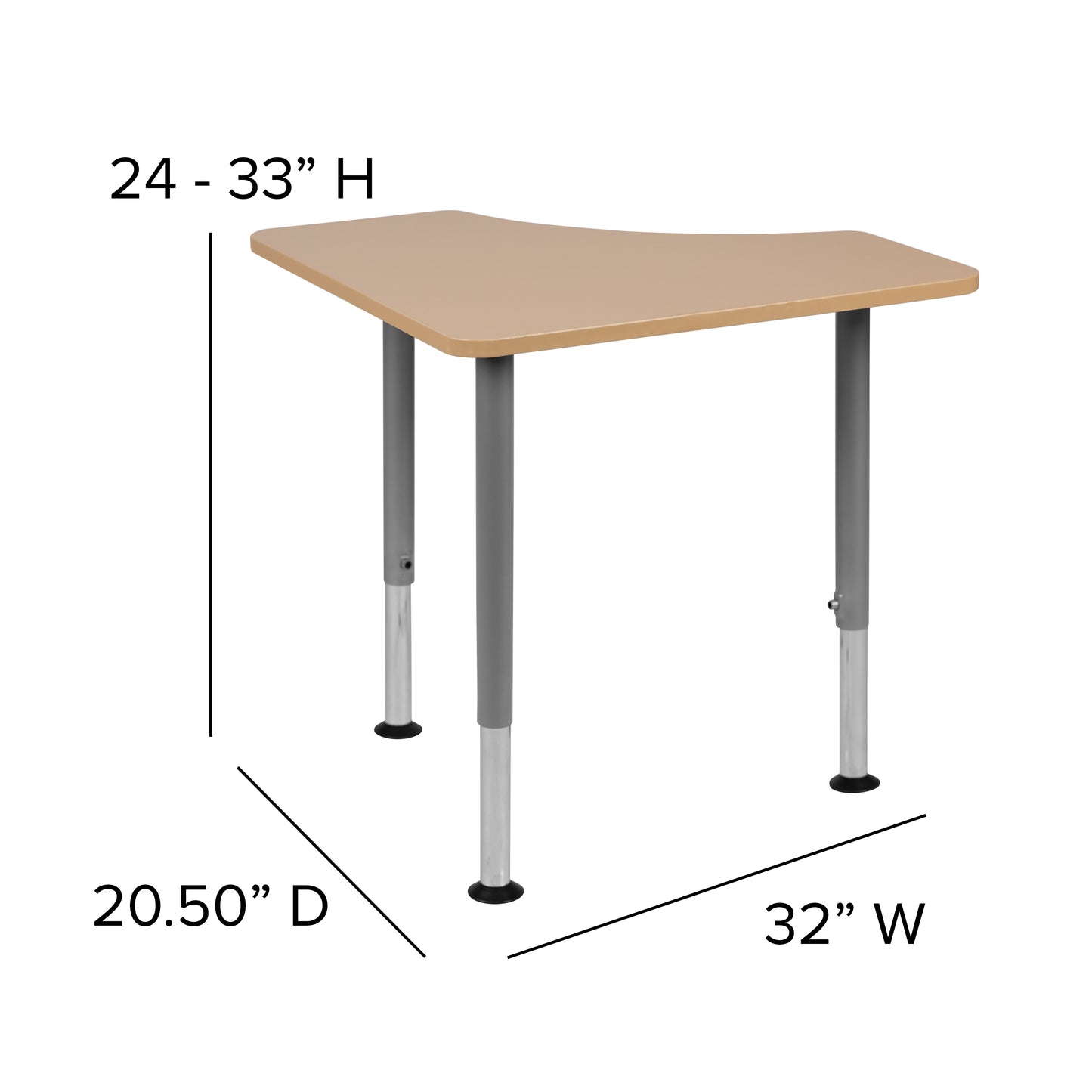 Billie Triangular Natural Collaborative Student Desk (Adjustable from 22.3" to 34") - Home and Classroom Natural