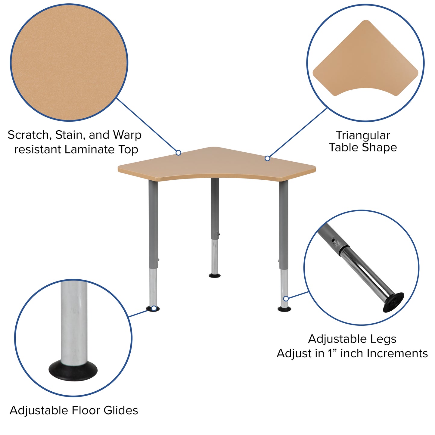 Billie Triangular Natural Collaborative Student Desk (Adjustable from 22.3" to 34") - Home and Classroom Natural