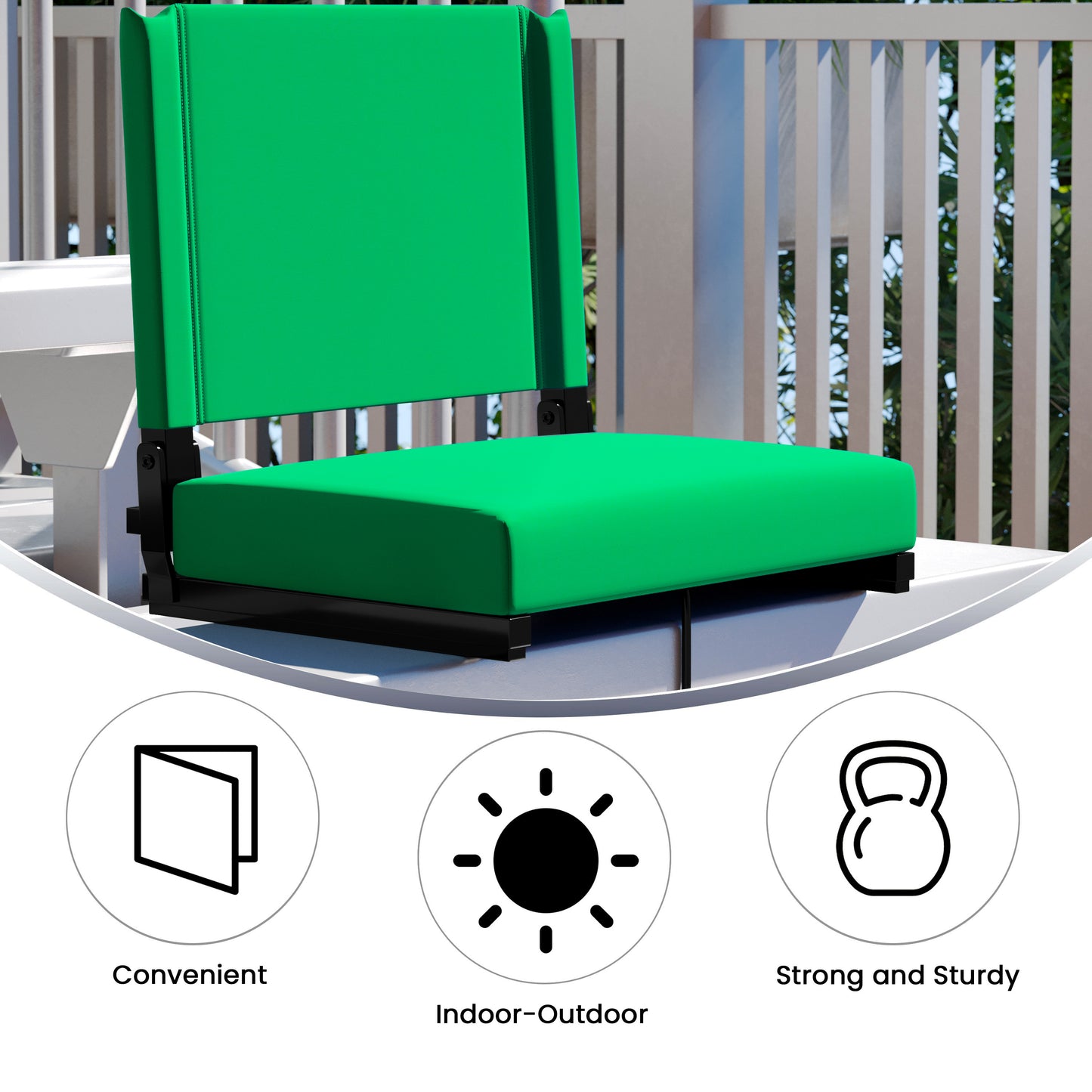 Grandstand Comfort 500 lb Capacity Padded Stadium Chairs, Folding Seats with Handles, Lightweight & Durable, Bright Green Bright Green