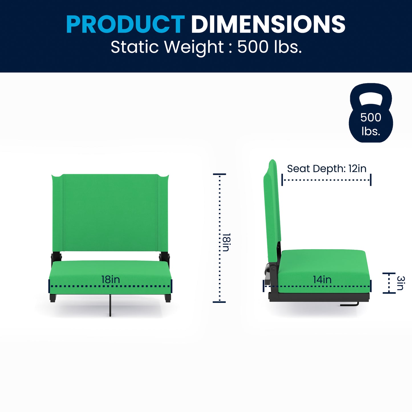 Grandstand Comfort 500 lb Capacity Padded Stadium Chairs, Folding Seats with Handles, Lightweight & Durable, Bright Green Bright Green