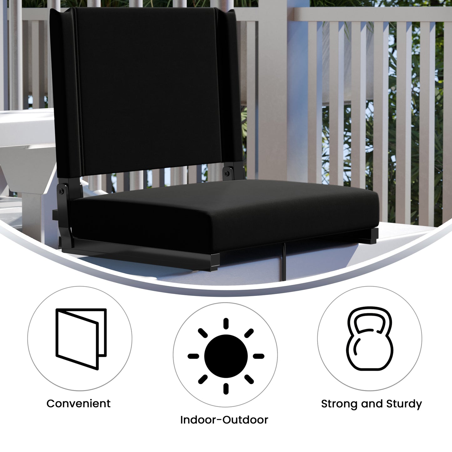 Grandstand Comfort 500 lb Capacity Padded Stadium Chairs, Folding Seats with Handles, Lightweight & Durable, Black Black