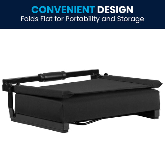 Grandstand Comfort 500 lb Capacity Padded Stadium Chairs, Folding Seats with Handles, Lightweight & Durable, Black Black