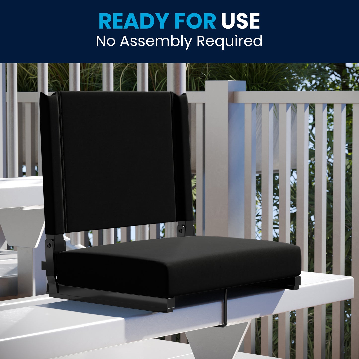 Grandstand Comfort 500 lb Capacity Padded Stadium Chairs, Folding Seats with Handles, Lightweight & Durable, Black Black