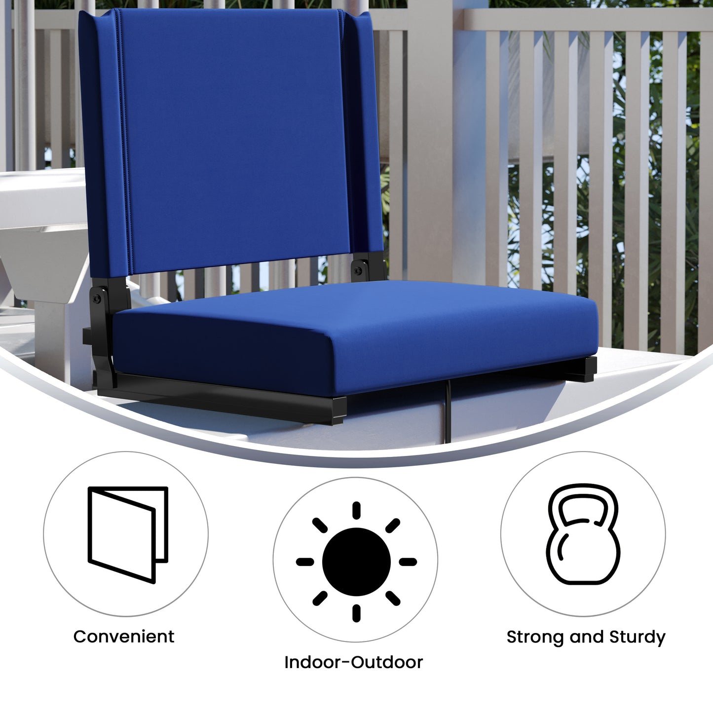 Grandstand Comfort 500 lb Capacity Padded Stadium Chairs, Folding Seats with Handles, Lightweight & Durable, Blue Blue