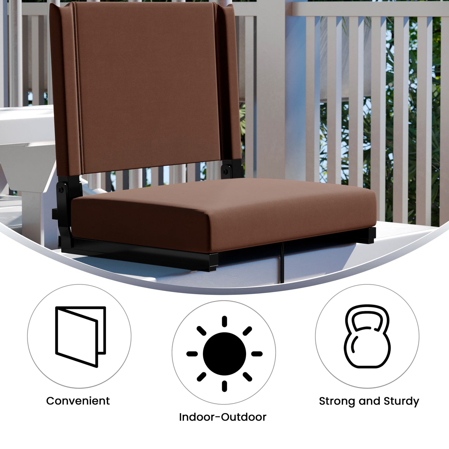 Grandstand Comfort 500 lb Capacity Padded Stadium Chairs, Folding Seats with Handles, Lightweight & Durable, Dark Brown Brown