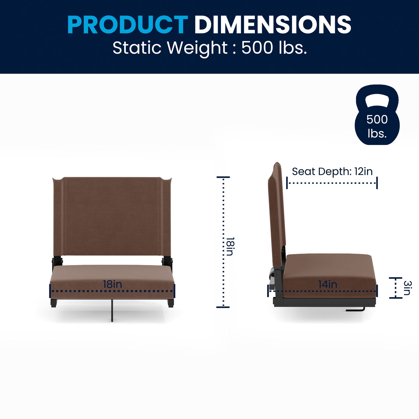 Grandstand Comfort 500 lb Capacity Padded Stadium Chairs, Folding Seats with Handles, Lightweight & Durable, Dark Brown Brown