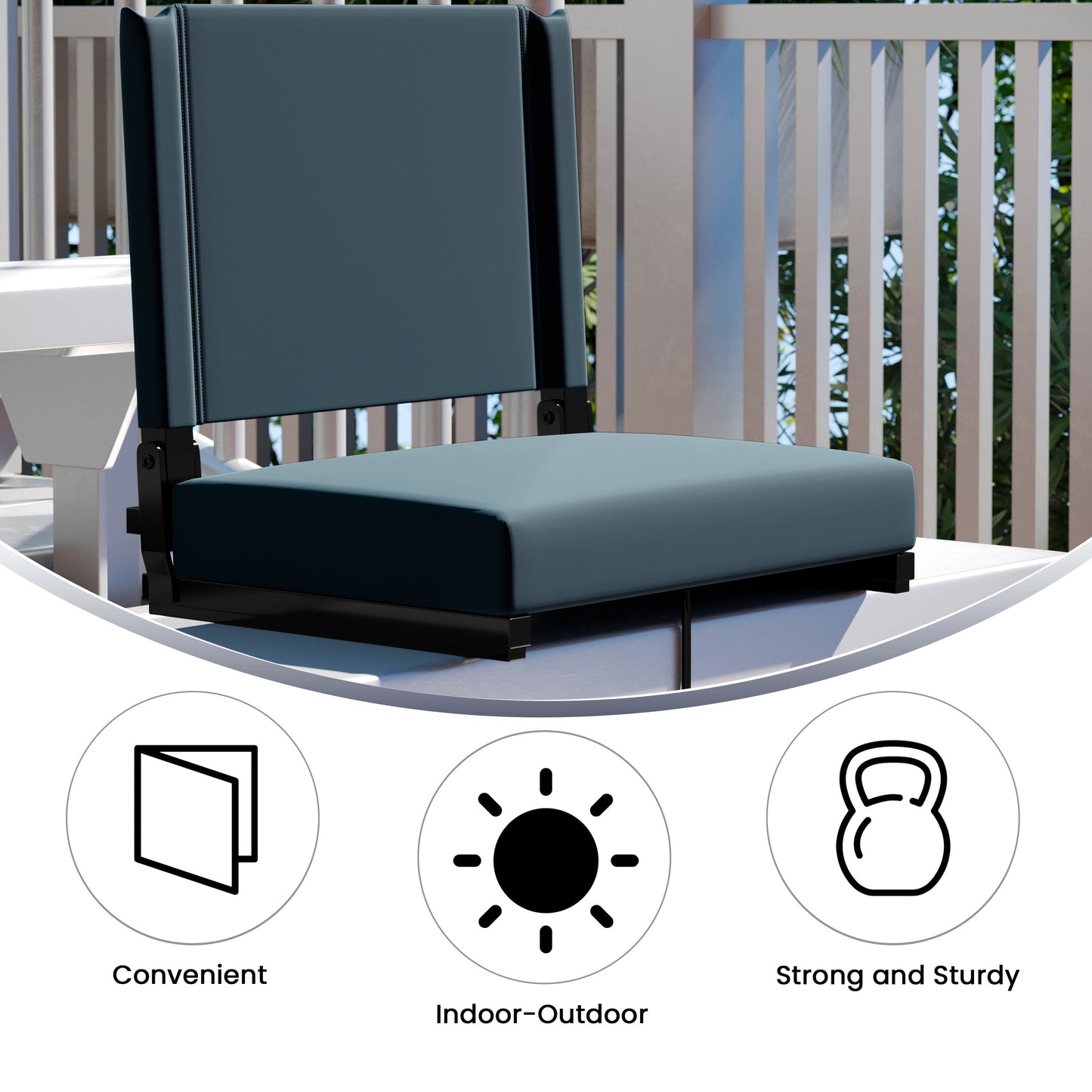 Grandstand Comfort 500 lb Capacity Padded Stadium Chair, Folding Seat with Handle, Lightweight & Durable, Dark Blue Dark Blue