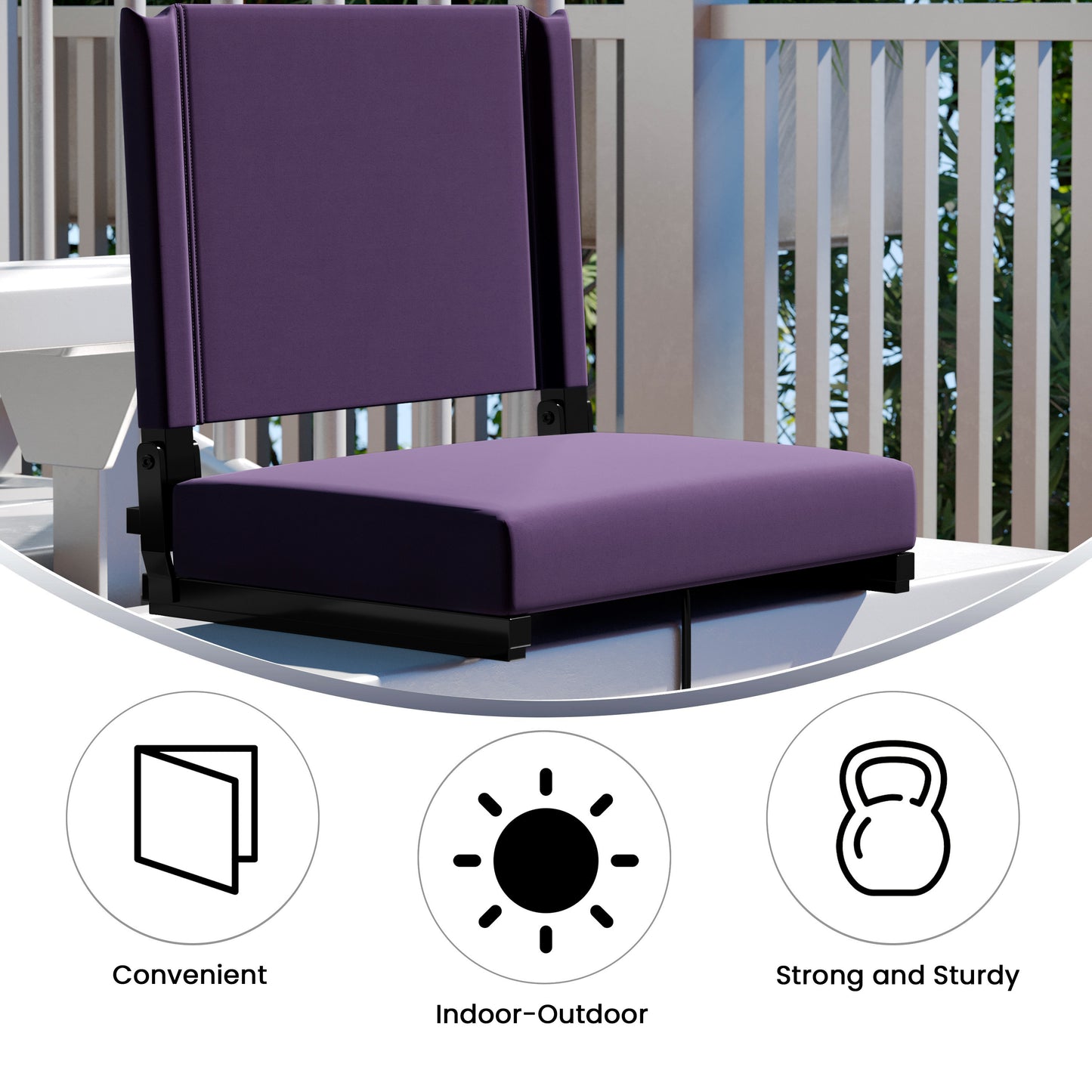 Grandstand Comfort 500 lb Capacity Padded Stadium Chairs, Folding Seats with Handles, Lightweight & Durable, Dark Purple Dark Purple