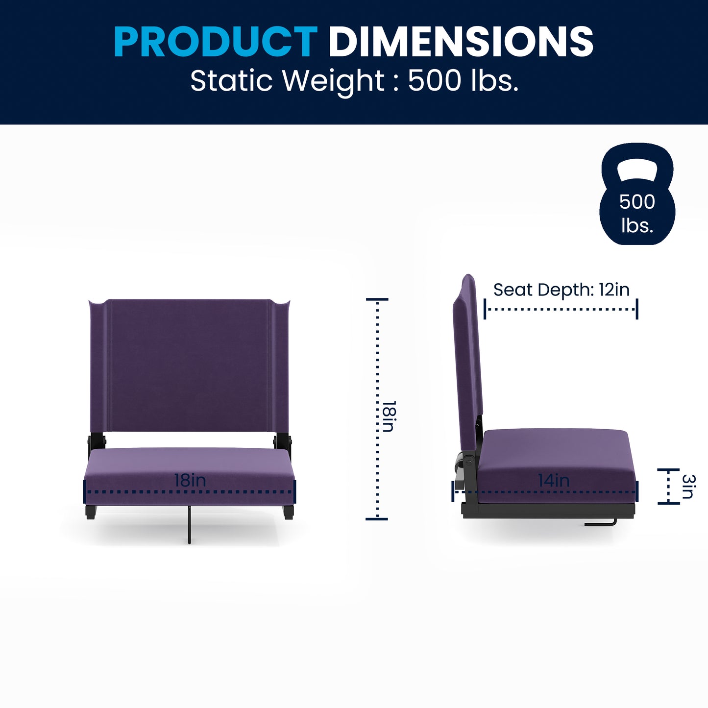 Grandstand Comfort 500 lb Capacity Padded Stadium Chairs, Folding Seats with Handles, Lightweight & Durable, Dark Purple Dark Purple