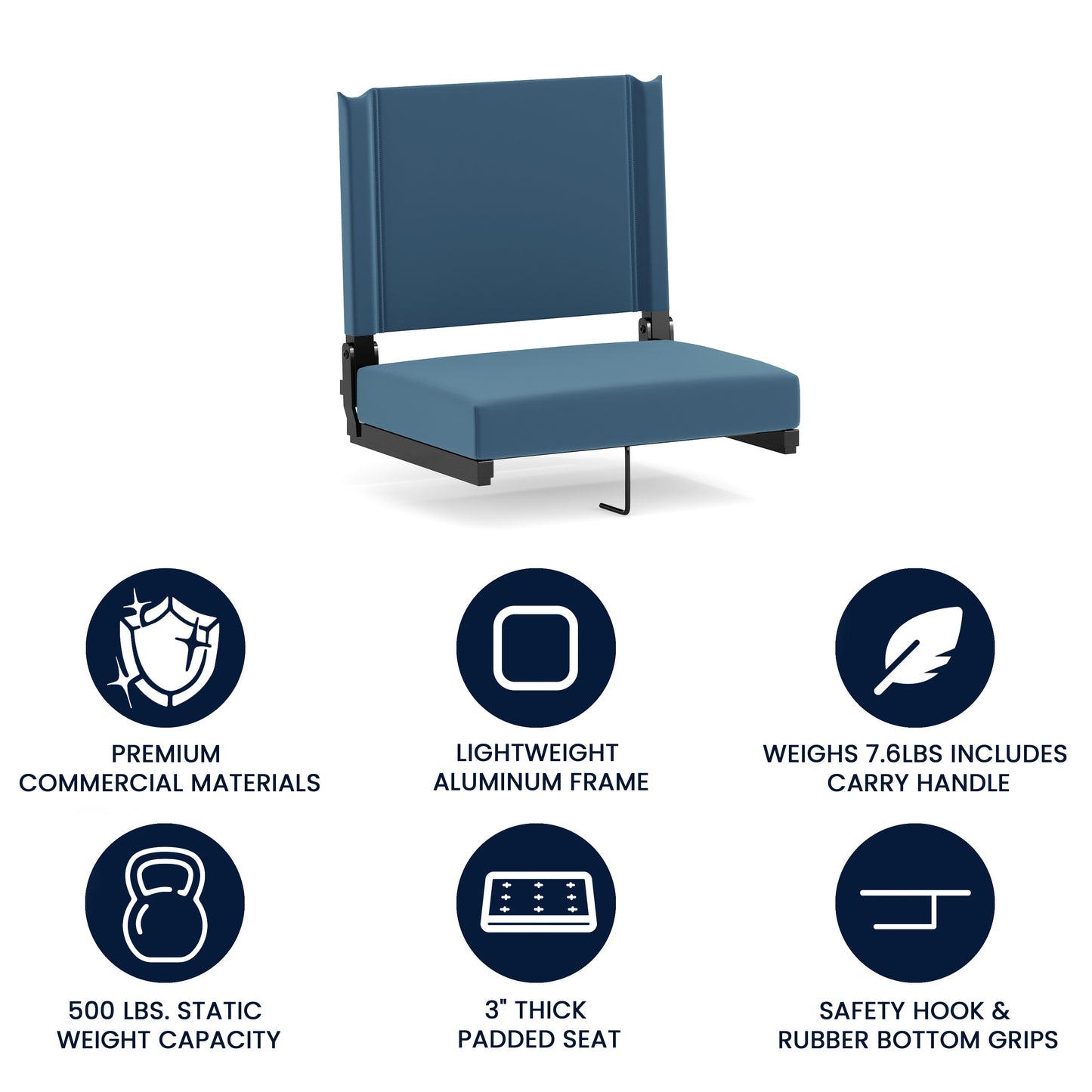 Grandstand Comfort 500 lb Capacity Padded Stadium Chairs, Folding Seats with Handles, Lightweight & Durable, Teal Teal