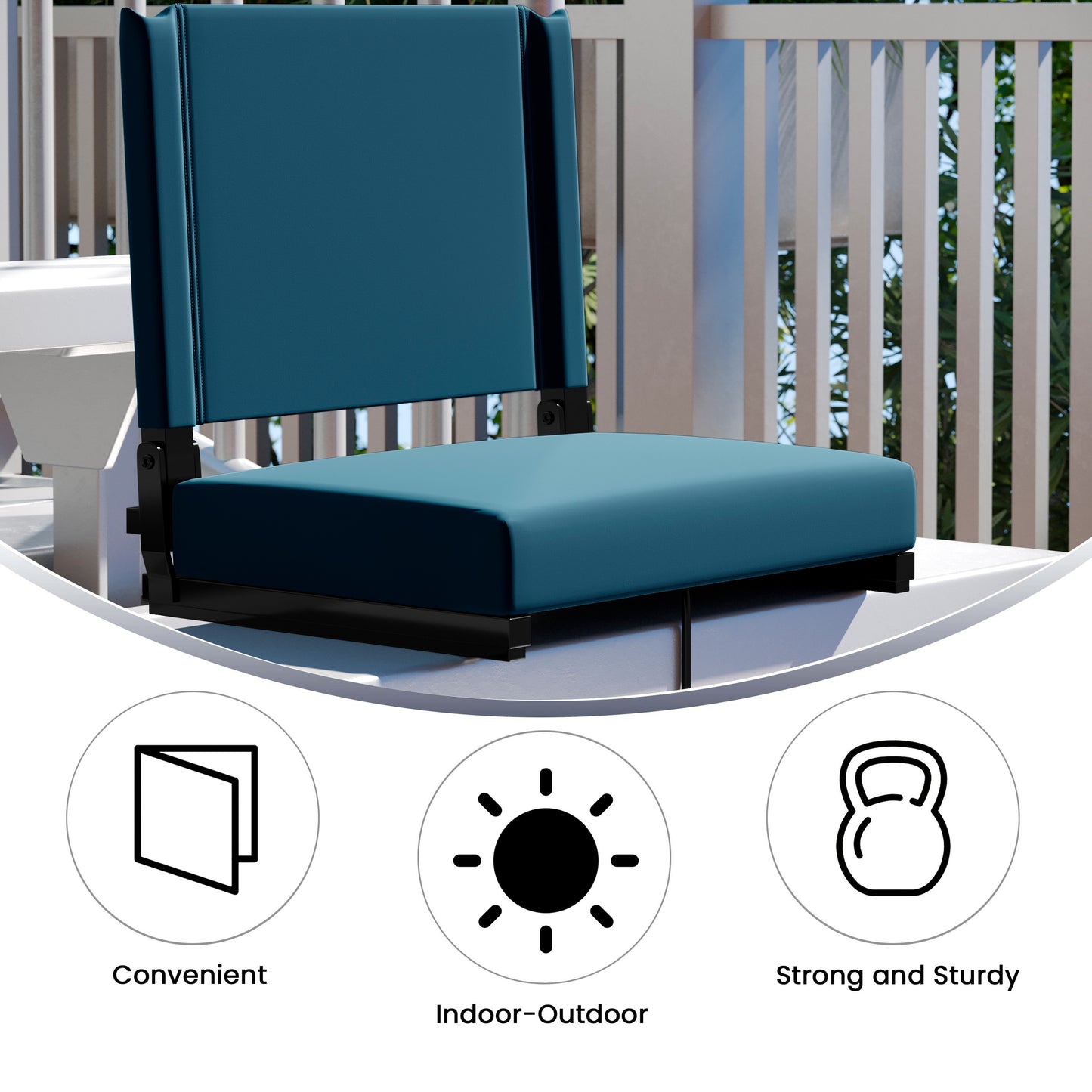 Grandstand Comfort 500 lb Capacity Padded Stadium Chairs, Folding Seats with Handles, Lightweight & Durable, Teal Teal