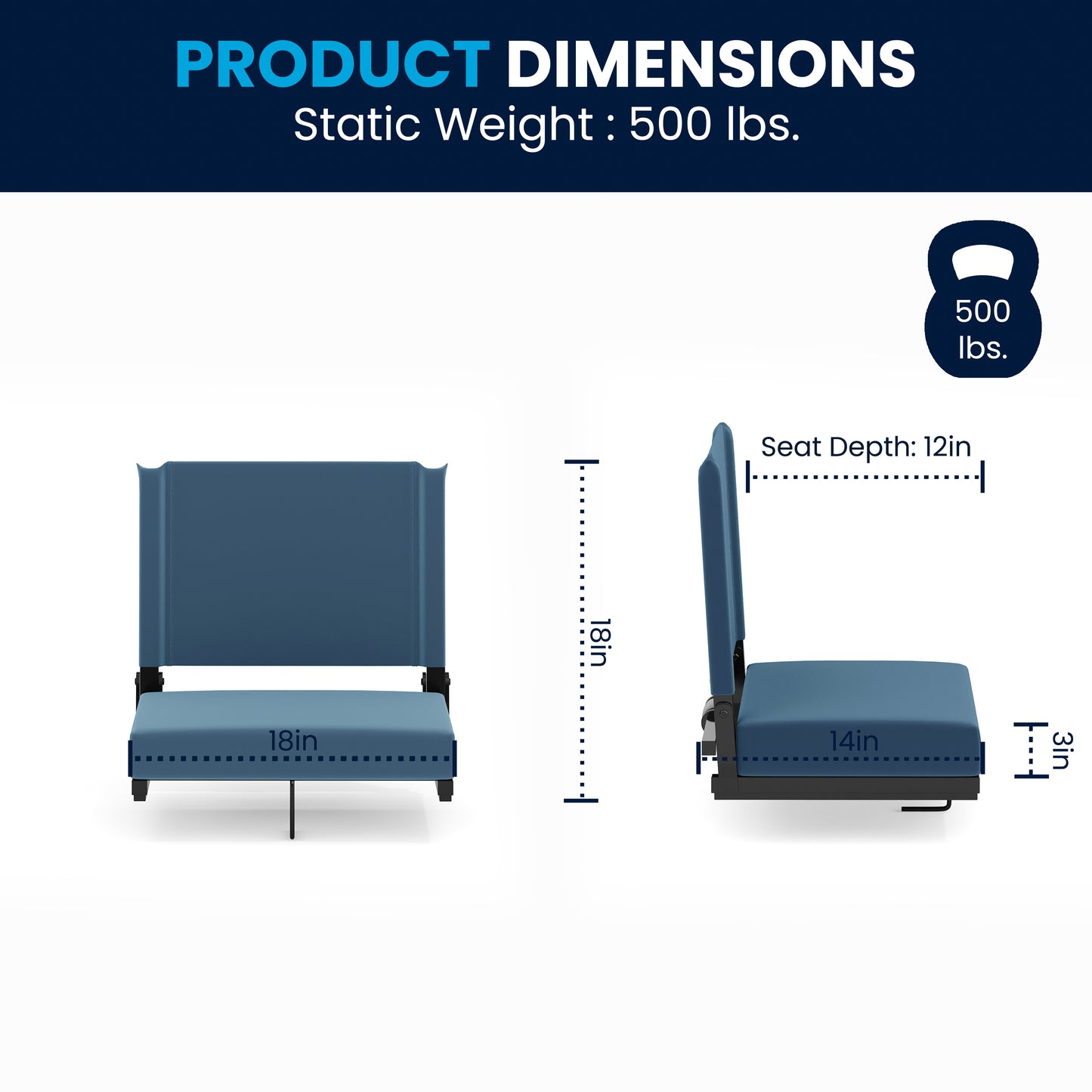 Grandstand Comfort 500 lb Capacity Padded Stadium Chairs, Folding Seats with Handles, Lightweight & Durable, Teal Teal