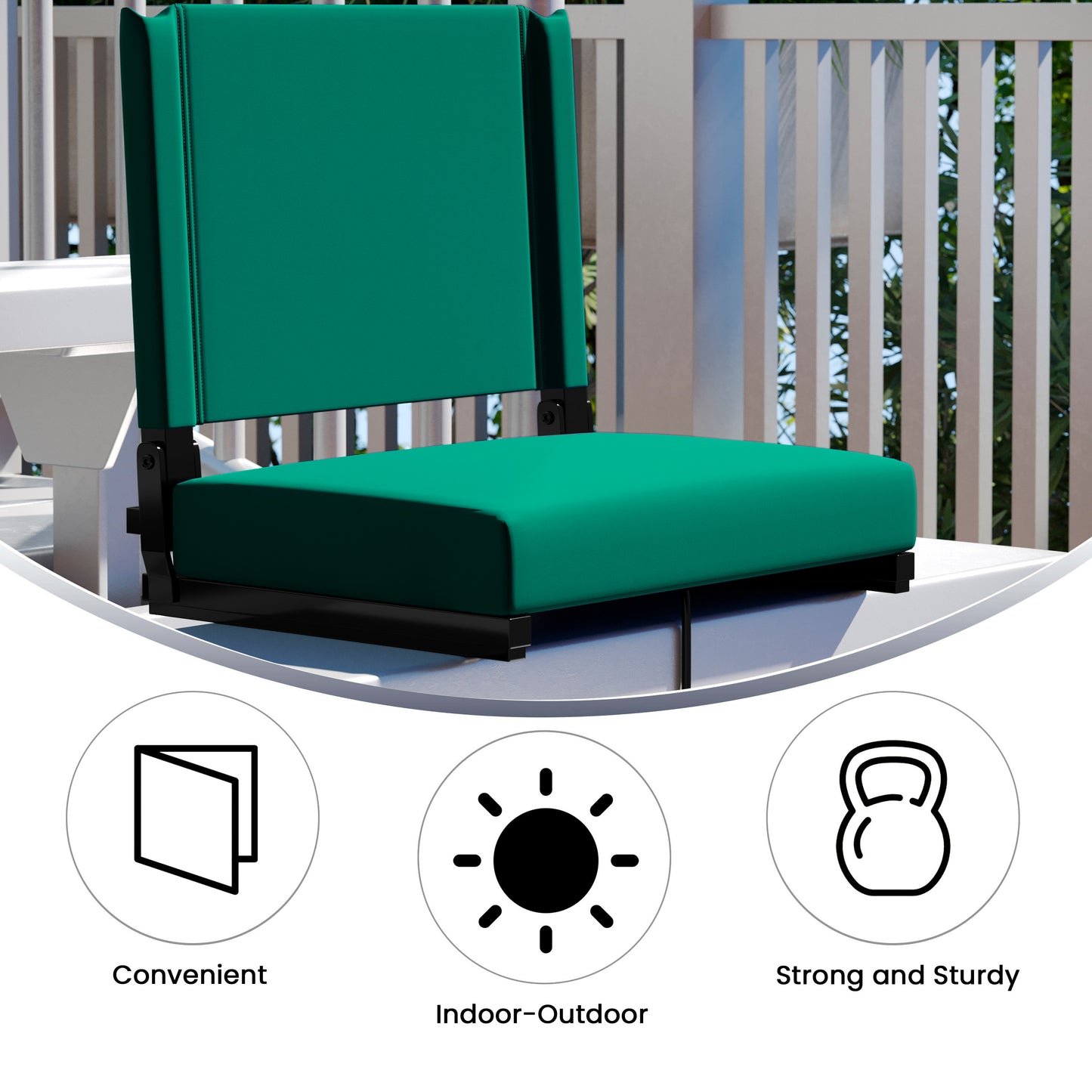 Grandstand Comfort 500 lb Capacity Padded Stadium Chairs, Folding Seats with Handles, Lightweight & Durable, Hunter Green Hunter Green
