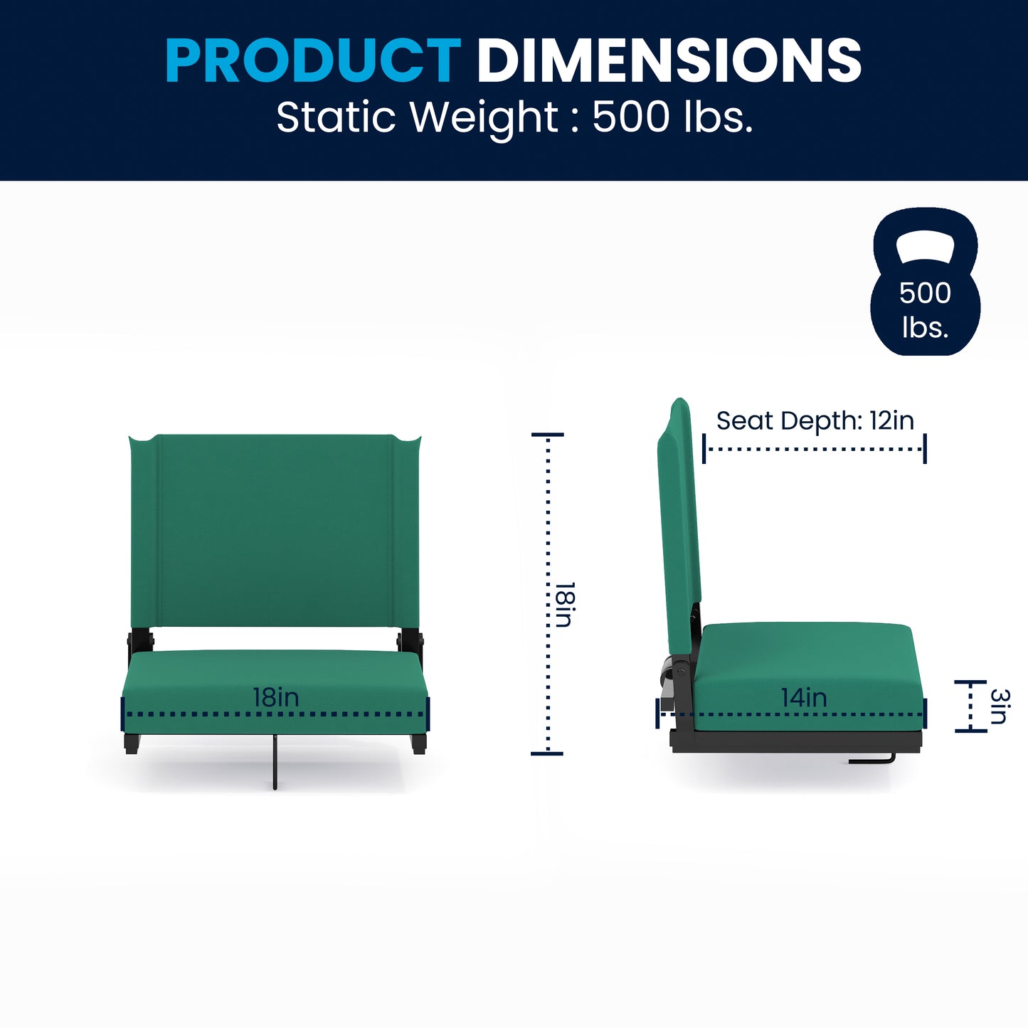 Grandstand Comfort 500 lb Capacity Padded Stadium Chairs, Folding Seats with Handles, Lightweight & Durable, Hunter Green Hunter Green