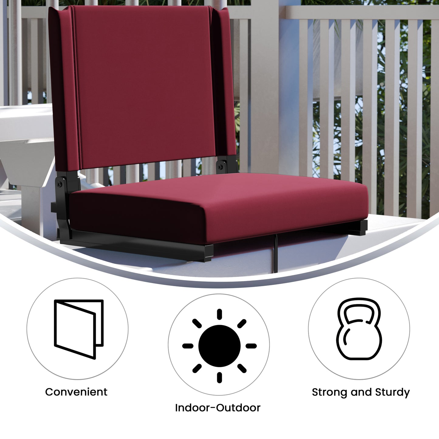 Grandstand Comfort 500 lb Capacity Padded Stadium Chairs, Folding Seats with Handles, Lightweight & Durable, Maroon Maroon
