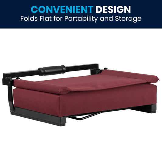 Grandstand Comfort 500 lb Capacity Padded Stadium Chairs, Folding Seats with Handles, Lightweight & Durable, Maroon Maroon