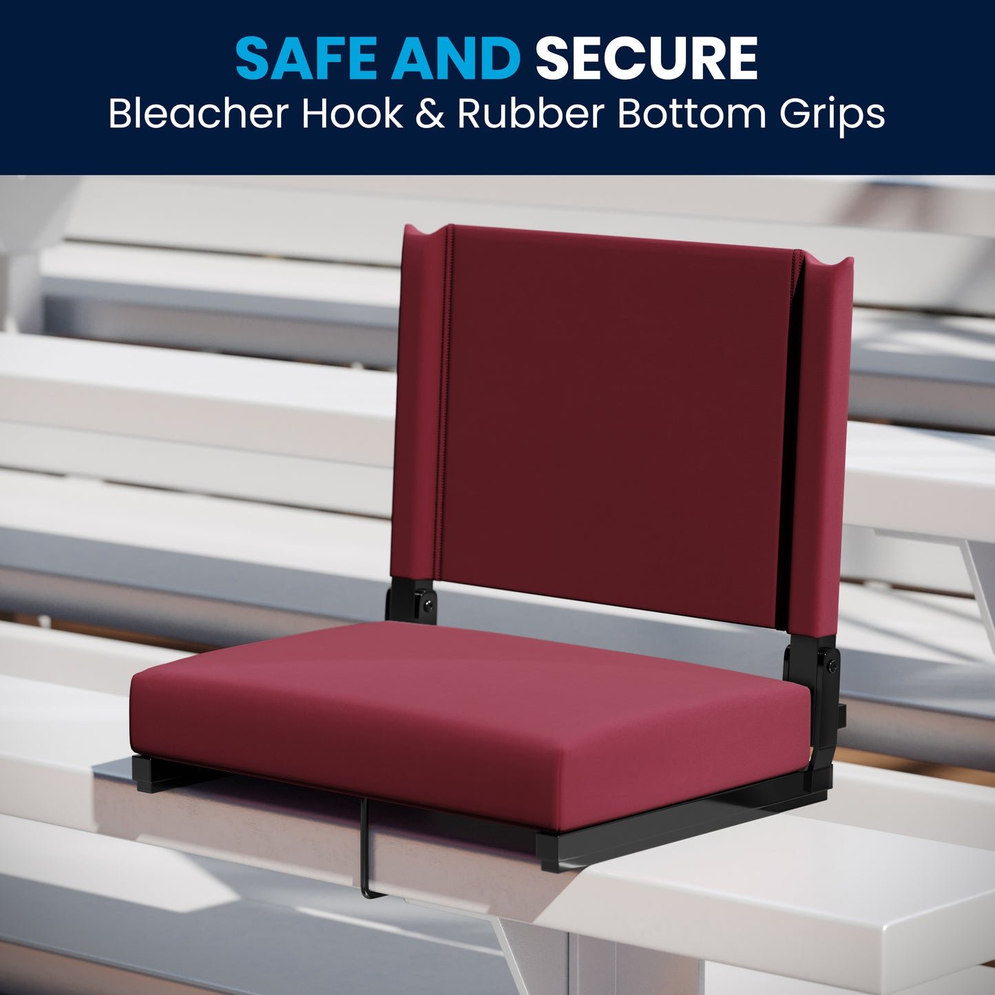 Grandstand Comfort 500 lb Capacity Padded Stadium Chairs, Folding Seats with Handles, Lightweight & Durable, Maroon Maroon