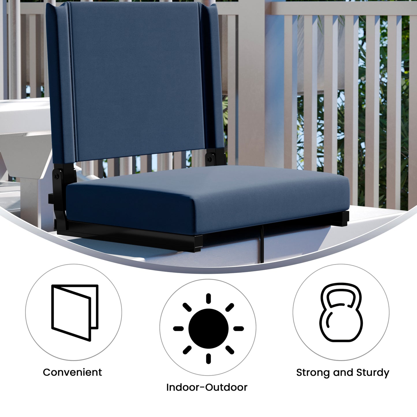 Grandstand Comfort Stadium Seat with Handle, 500 lb Rated, Padded Cushions, Foldable & Lightweight for Bleachers & Outdoor Events, Navy Blue Navy Blue