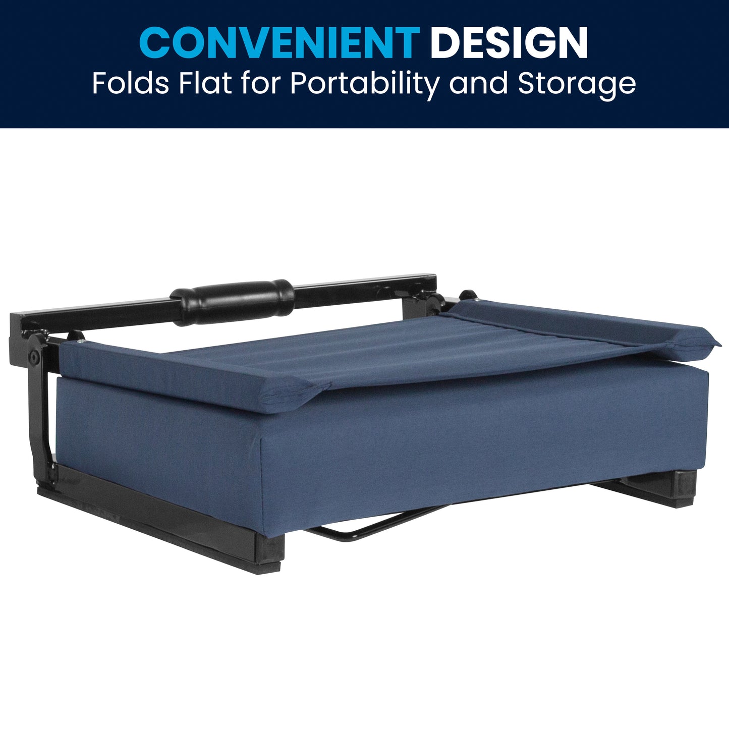 Grandstand Comfort Stadium Seat with Handle, 500 lb Rated, Padded Cushions, Foldable & Lightweight for Bleachers & Outdoor Events, Navy Blue Navy Blue
