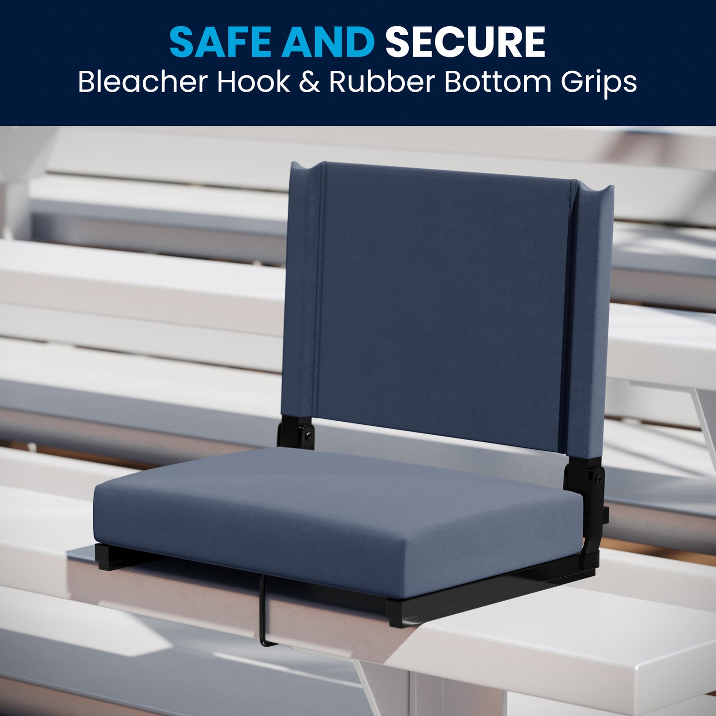 Grandstand Comfort Stadium Seat with Handle, 500 lb Rated, Padded Cushions, Foldable & Lightweight for Bleachers & Outdoor Events, Navy Blue Navy Blue