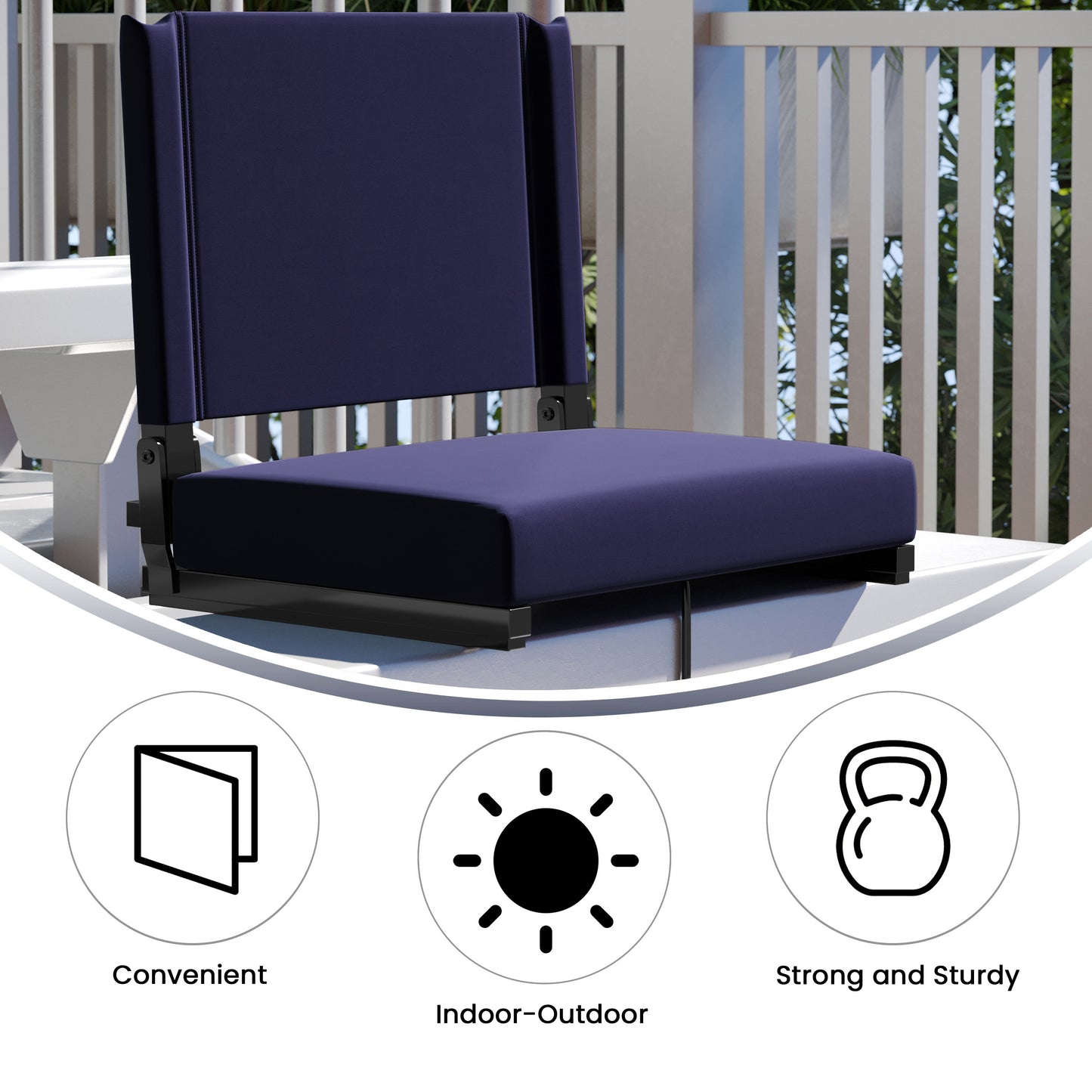 Grandstand Comfort 500 lb Capacity Padded Stadium Chairs, Folding Seats with Handles, Lightweight & Durable, Navy Navy
