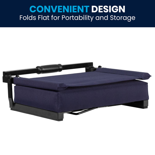 Grandstand Comfort 500 lb Capacity Padded Stadium Chairs, Folding Seats with Handles, Lightweight & Durable, Navy Navy