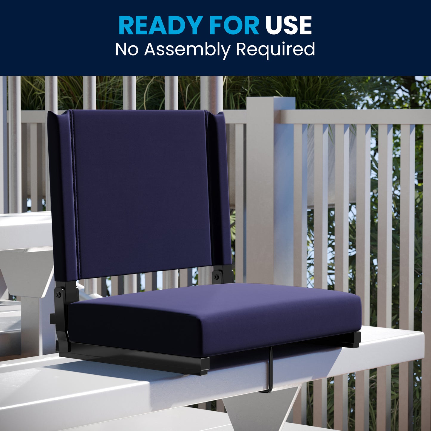 Grandstand Comfort 500 lb Capacity Padded Stadium Chairs, Folding Seats with Handles, Lightweight & Durable, Navy Navy