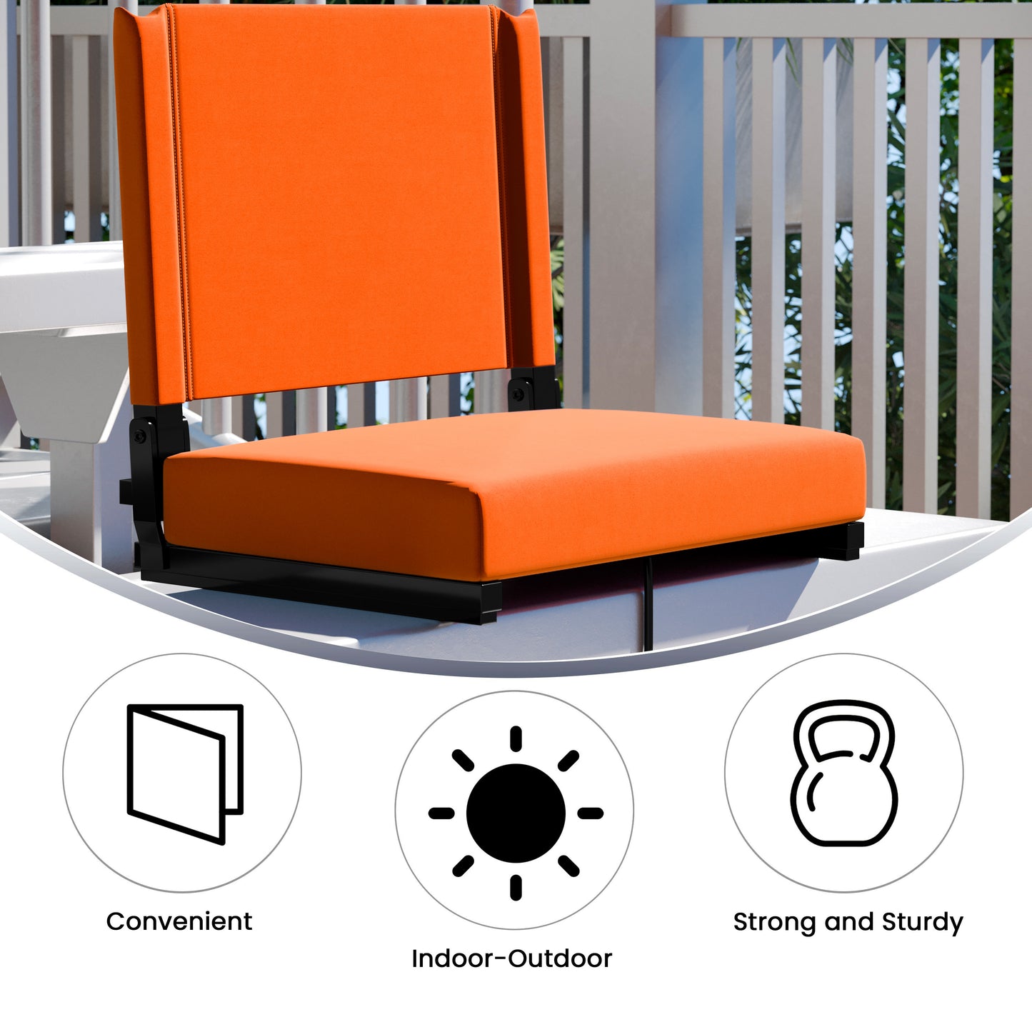 Grandstand Comfort 500 lb Capacity Padded Stadium Chairs, Folding Seats with Handles, Lightweight & Durable, Orange Orange