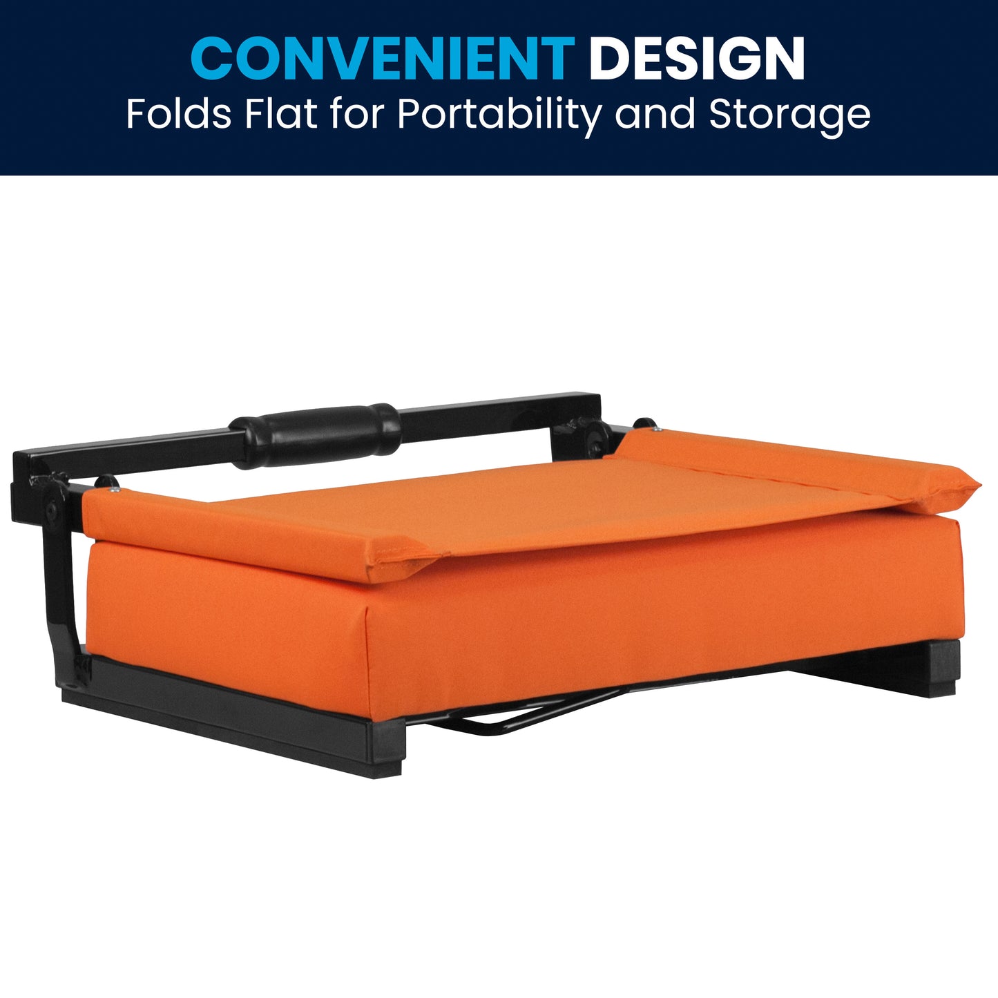 Grandstand Comfort 500 lb Capacity Padded Stadium Chairs, Folding Seats with Handles, Lightweight & Durable, Orange Orange