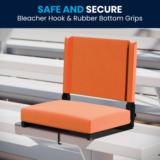 Grandstand Comfort 500 lb Capacity Padded Stadium Chairs, Folding Seats with Handles, Lightweight & Durable, Orange Orange