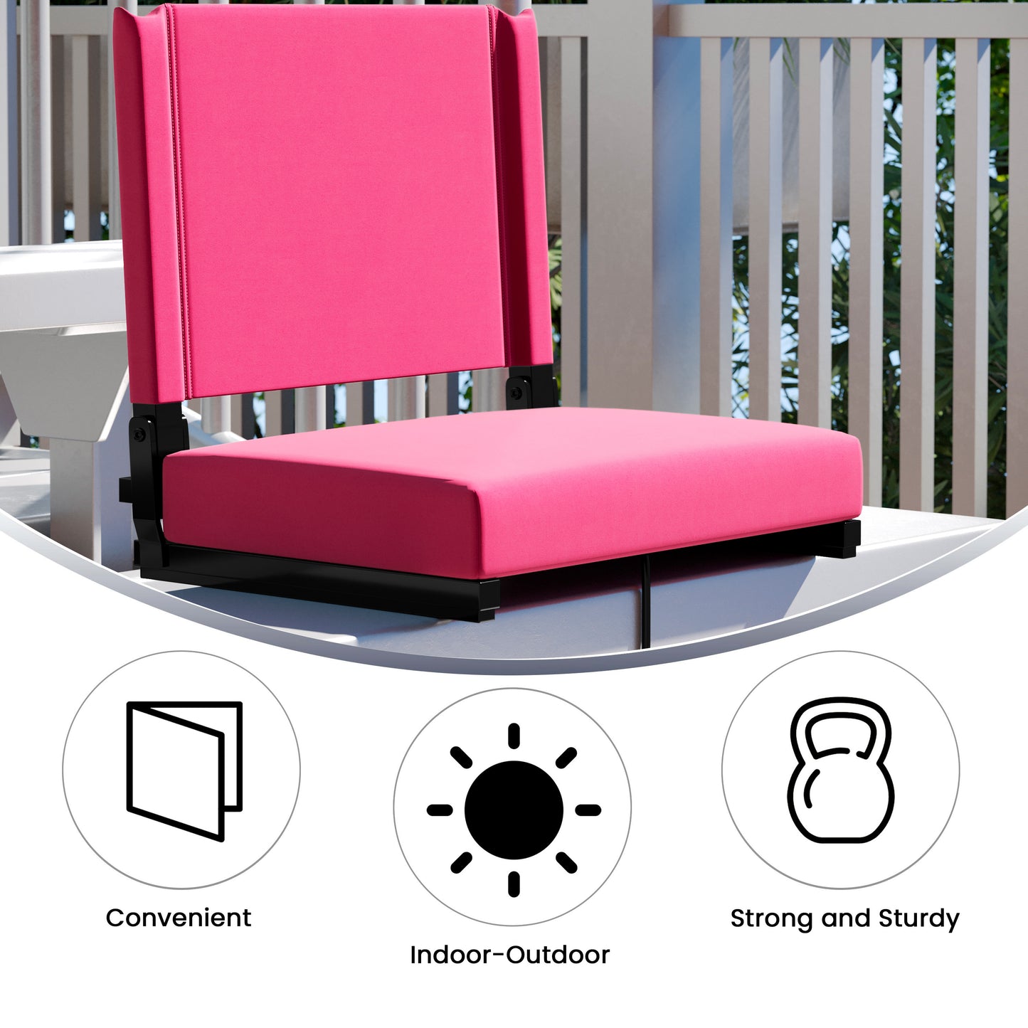 Grandstand Comfort 500 lb Capacity Padded Stadium Chairs, Folding Seats with Handles, Lightweight & Durable, Pink Pink