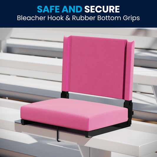 Grandstand Comfort 500 lb Capacity Padded Stadium Chairs, Folding Seats with Handles, Lightweight & Durable, Pink Pink