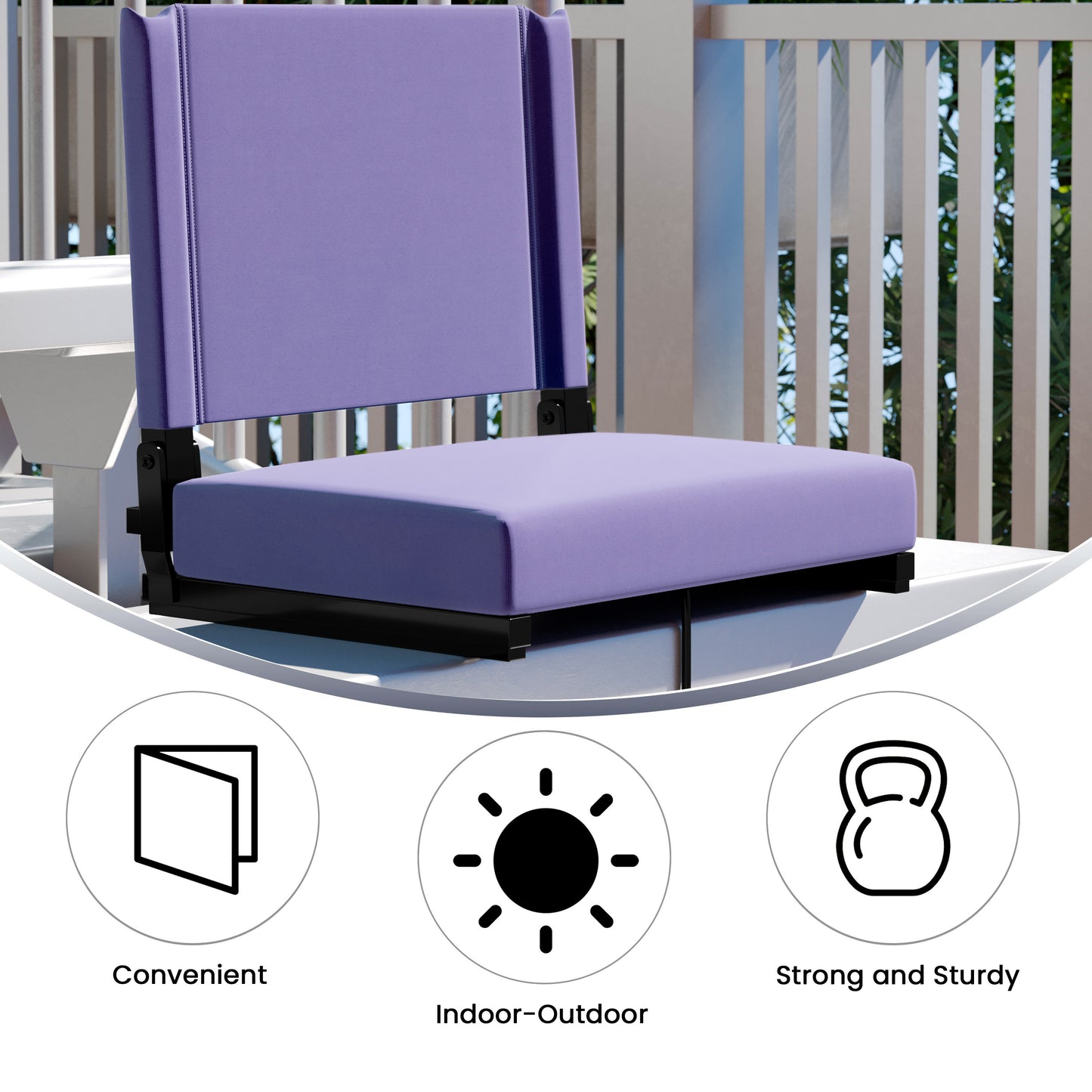 Grandstand Comfort 500 lb Capacity Padded Stadium Chairs, Folding Seats with Handles, Lightweight & Durable, Purple Purple