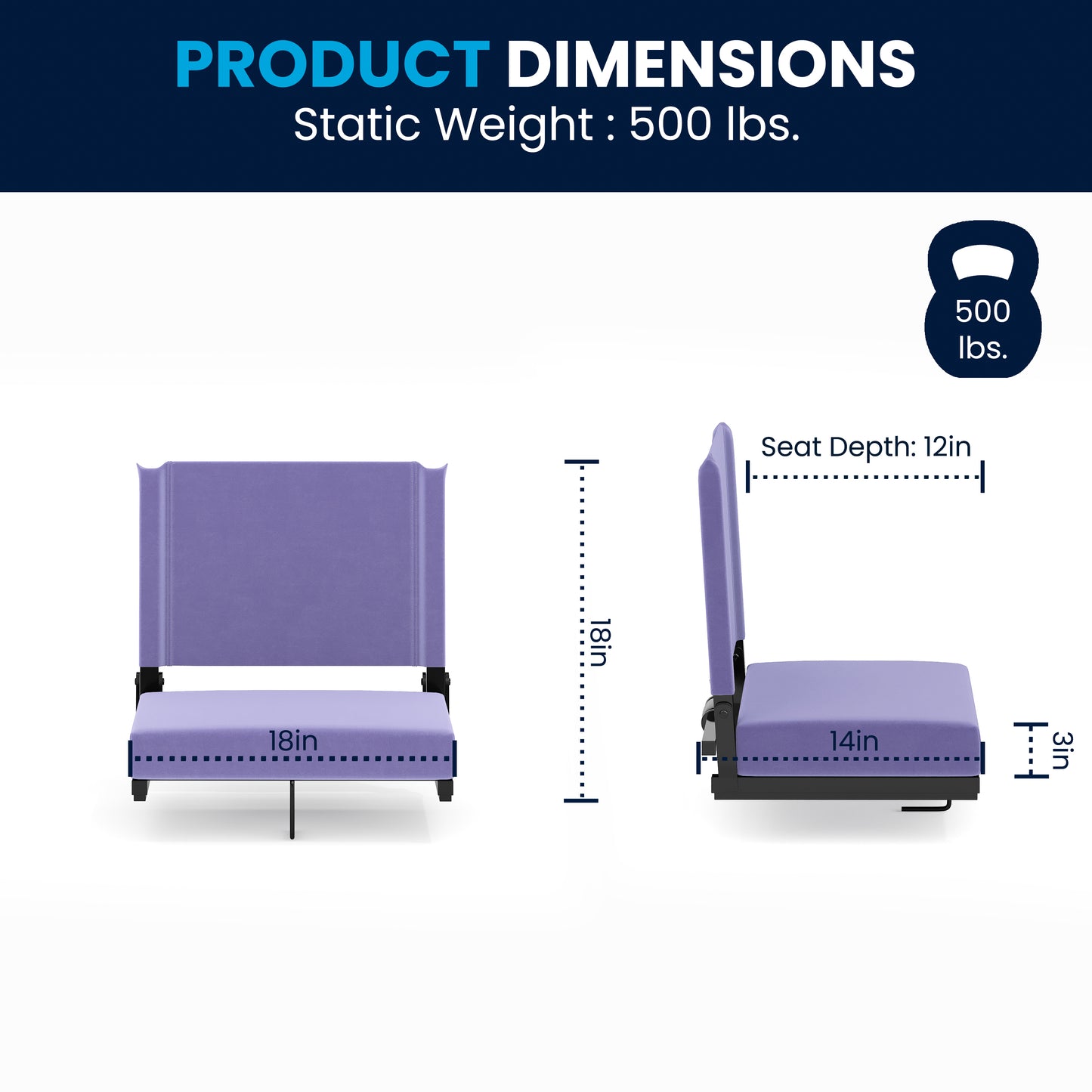 Grandstand Comfort 500 lb Capacity Padded Stadium Chairs, Folding Seats with Handles, Lightweight & Durable, Purple Purple
