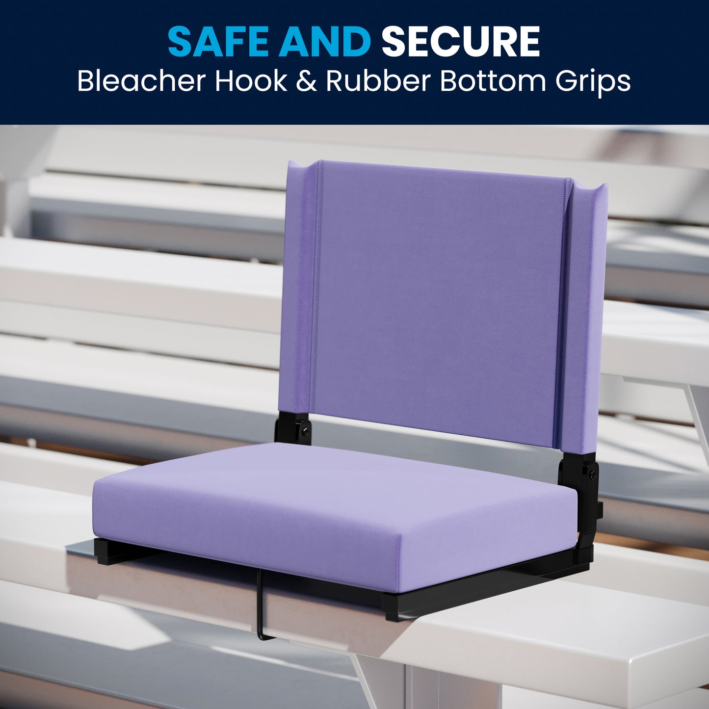 Grandstand Comfort 500 lb Capacity Padded Stadium Chairs, Folding Seats with Handles, Lightweight & Durable, Purple Purple