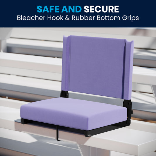 Grandstand Comfort 500 lb Capacity Padded Stadium Chairs, Folding Seats with Handles, Lightweight & Durable, Purple Purple