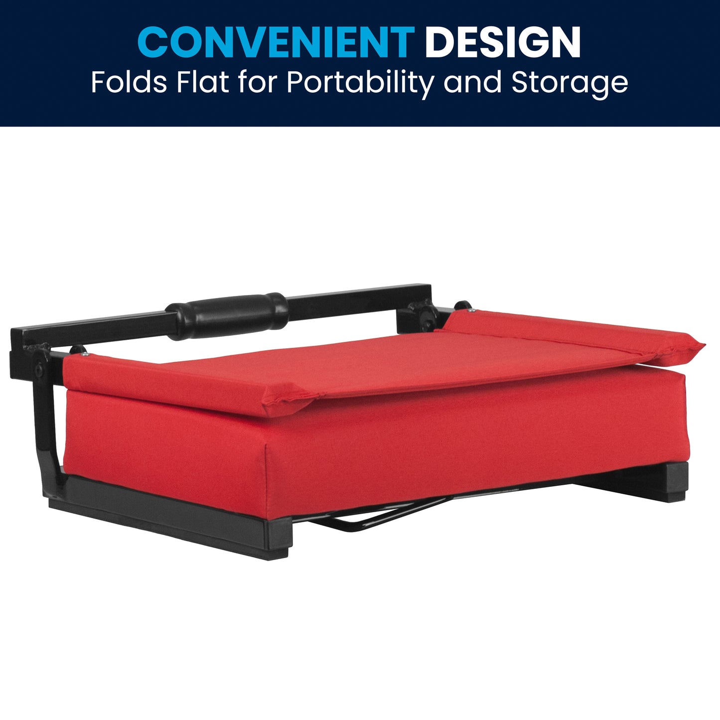 Grandstand Comfort 500 lb Capacity Padded Stadium Chairs, Folding Seats with Handles, Lightweight & Durable, Red Red