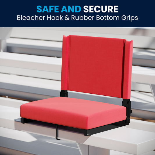 Grandstand Comfort 500 lb Capacity Padded Stadium Chairs, Folding Seats with Handles, Lightweight & Durable, Red Red