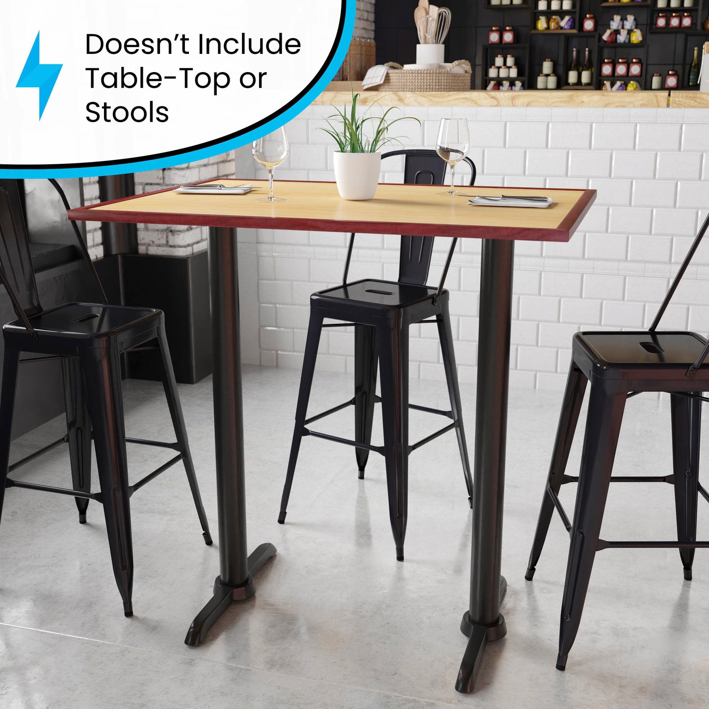 Beverly 5'' x 22'' Restaurant Table T-Base with 3'' Dia. Bar Height Column Black