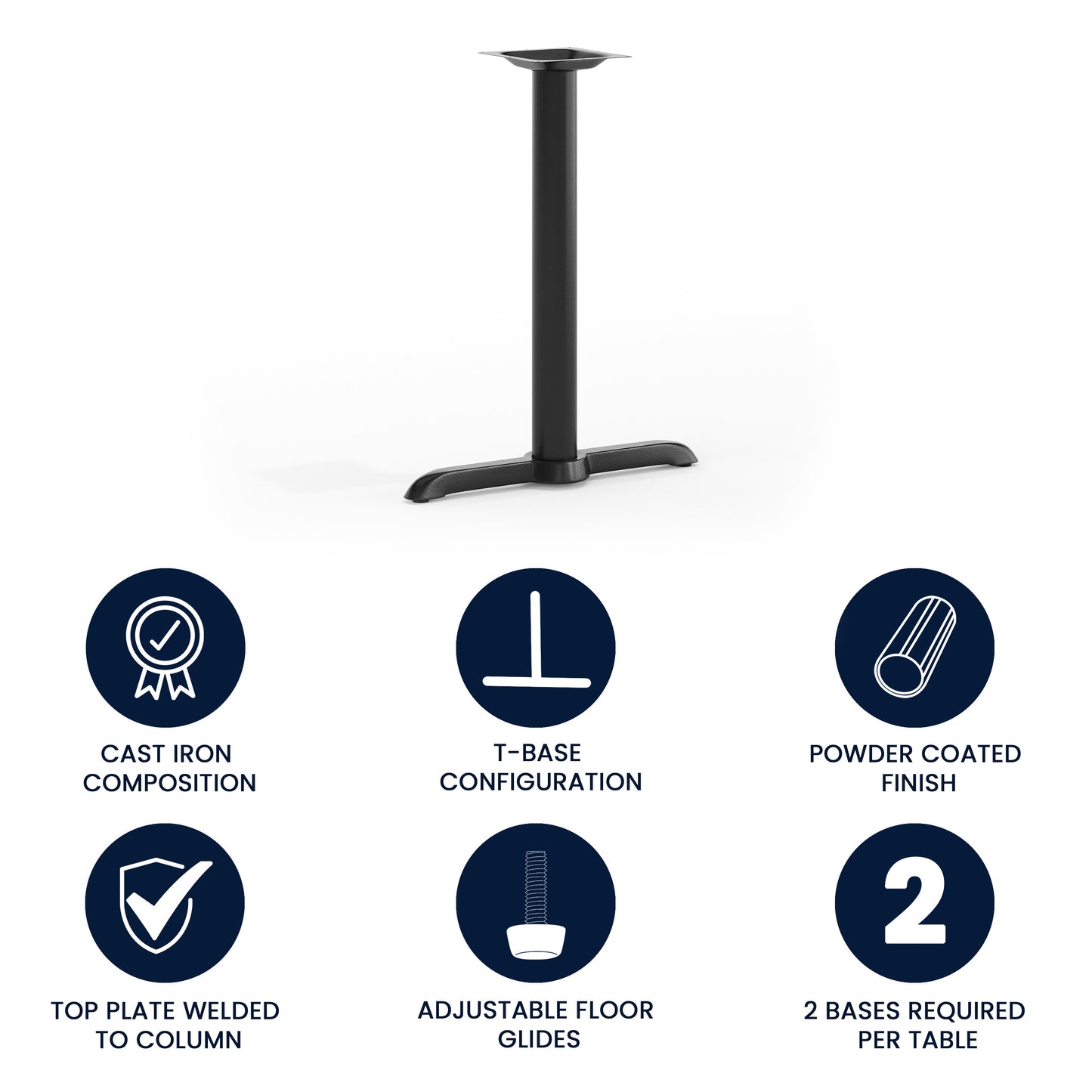 Beverly 5'' x 22'' Restaurant Table T-Base with 3'' Dia. Table Height Column Black
