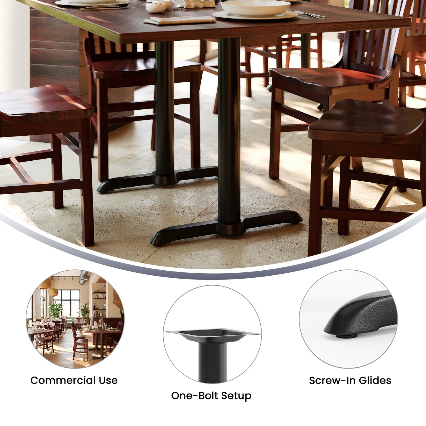 Beverly 5'' x 22'' Restaurant Table T-Base with 3'' Dia. Table Height Column Black