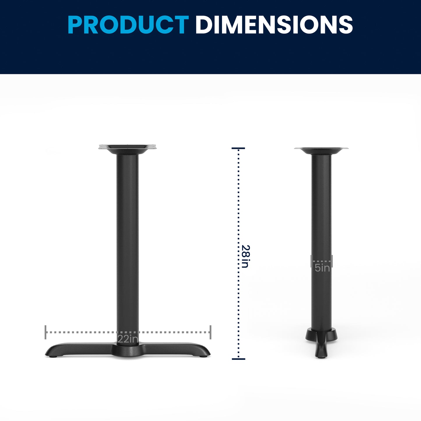 Beverly 5'' x 22'' Restaurant Table T-Base with 3'' Dia. Table Height Column Black