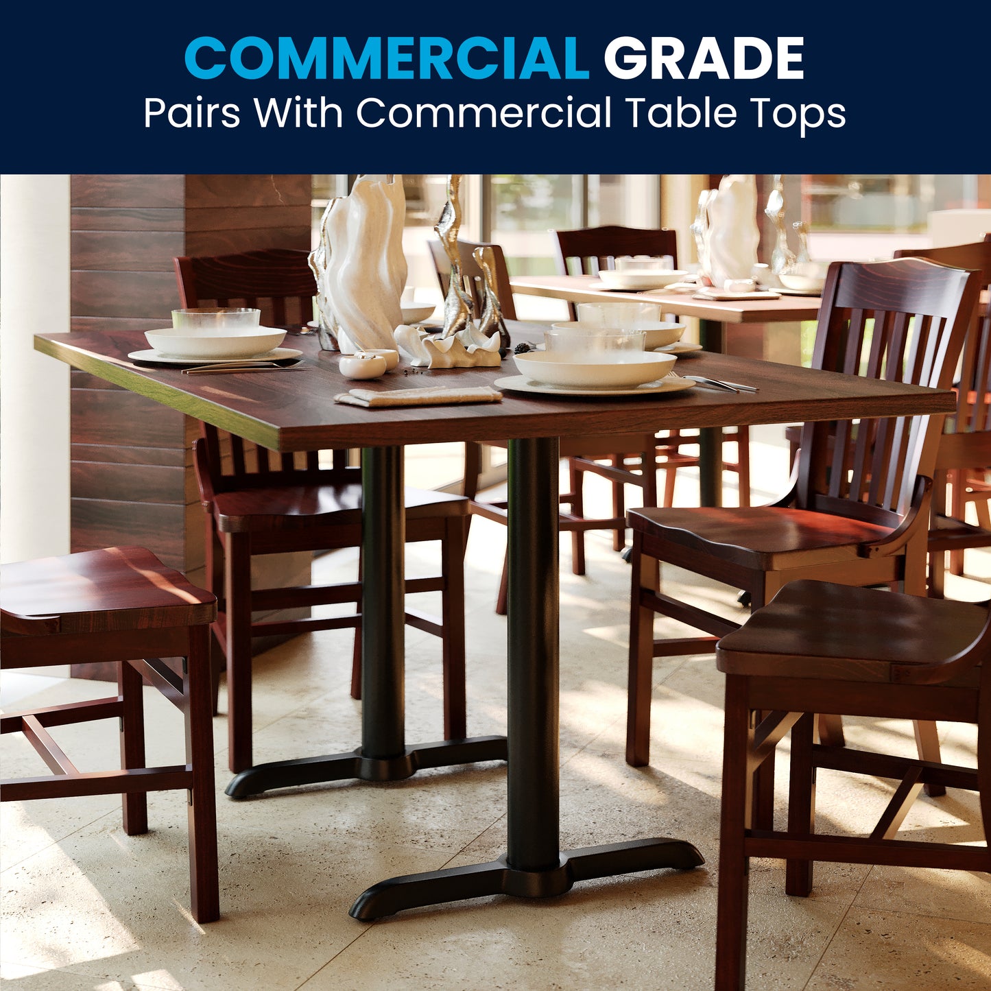 Beverly 5'' x 22'' Restaurant Table T-Base with 3'' Dia. Table Height Column Black